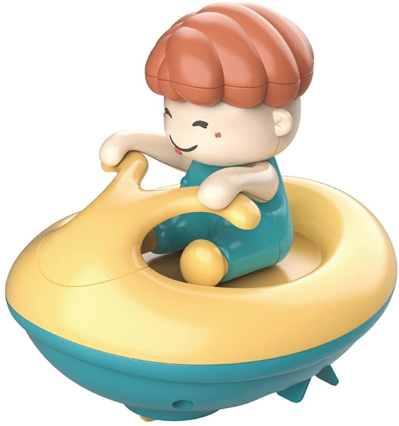 Speed Boat Bath Toy, Funny Bathtub Yacht Toy Clockwork Boat Tub Toy Yacht Water Toy for Boys and Girls (Yellow-Blue)