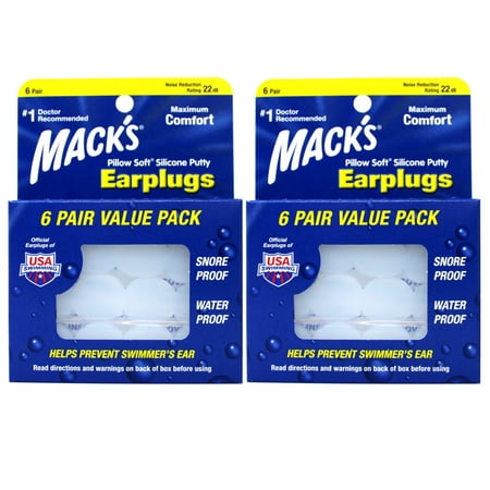Mack's Pillow Soft Silicone Earplugs, Value Pack - The Original Moldable Silicone Putty Ear Plugs for Sleeping, Snoring, Swimming, Travel, Concerts and Studying, 6 Pair (Pack of 2)