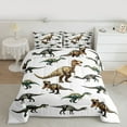 thumbnail image 2 of Homewish Safari Animaml Dinosaur Queen Comforter Set,Ancient Dino Bedding Sets,White Green Brown Bedding Comforter Set For Boy Kids,Microfiber Bedroom Decor Reversible,3-Piece, 2 of 8