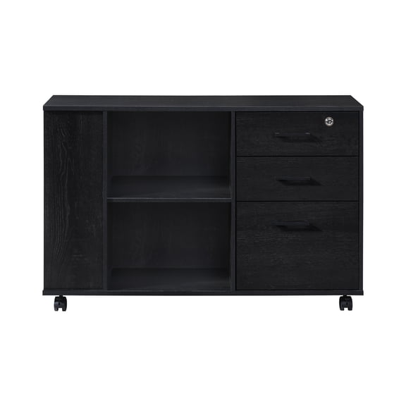 3-Drawer Black Oak Wood 39.37 in. W Lateral File Cabinet