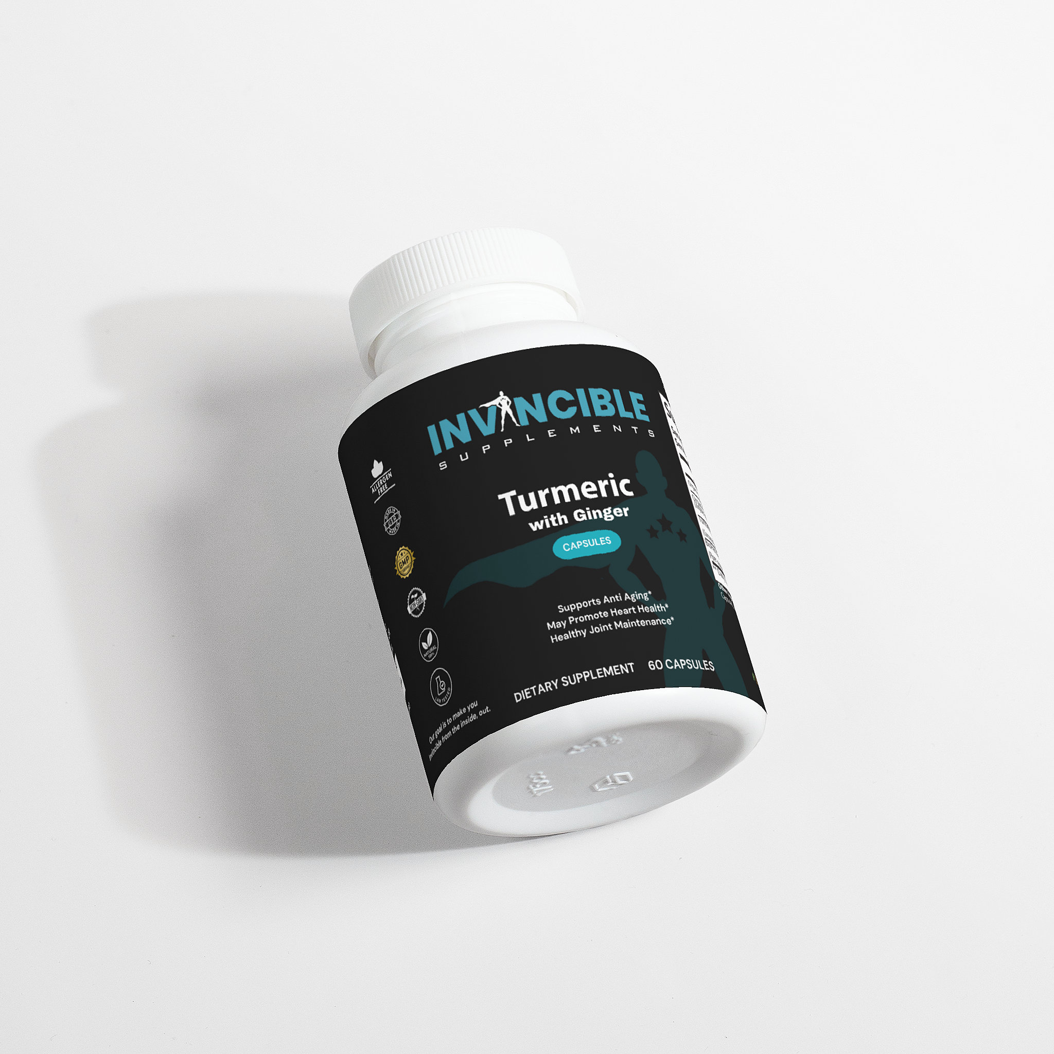 Invincible Turmeric & Ginger Capsules - Organic Turmeric 500 mg, Organic Ginger Extract 100 mg, BioPerine 5 mg - Allergen-Free, Non-GMO, GMP-Certified Dietary Supplement