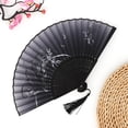 thumbnail image 4 of Chinese Fans Folding Fan, 8 in Bamboo, Portable Hand Fan, Floral Art Display, Black and White Wall Decor, Tassel Accent, 1 Pc, 4 of 8