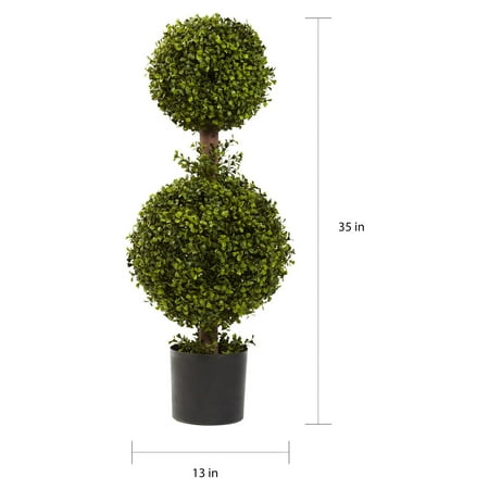 Nearly Natural 35in Double Boxwood Topiary Artificial Tree Green Walmart Com Walmart Com
