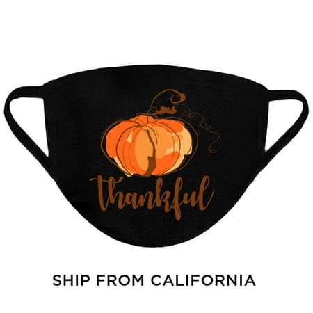 Thankful Pumpkin Face Mask Thanksgiving Mask Adult Prints Washable Reusable Face Mask Cloth Face Nose and Mouth Mask 3 Layered Breathable Face Cover Protection Thanksgiving Gifts for Family Face Mask