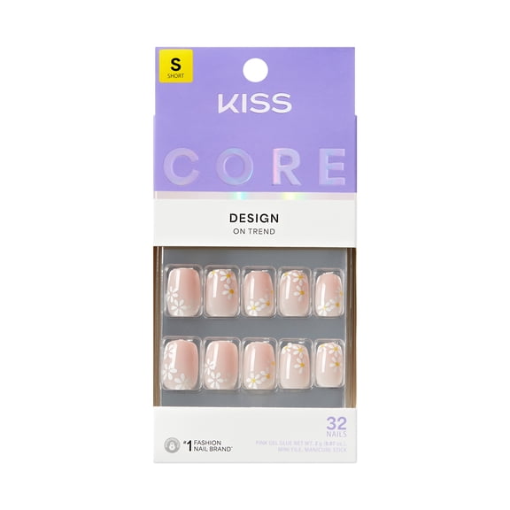 Kiss Core Design Press On Nails, Hoppy Days, Beige, Short Squoval, 32 Count