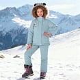 thumbnail image 5 of XIMIN Toddler 2 Piece Snow Suit Cute Panda Ear Ski Overalls Sets Kids Winter Insulated Fleece Jacket with Faux Fur Trim Hood Waterproof Warm Down Bibs Overalls, 5 of 6