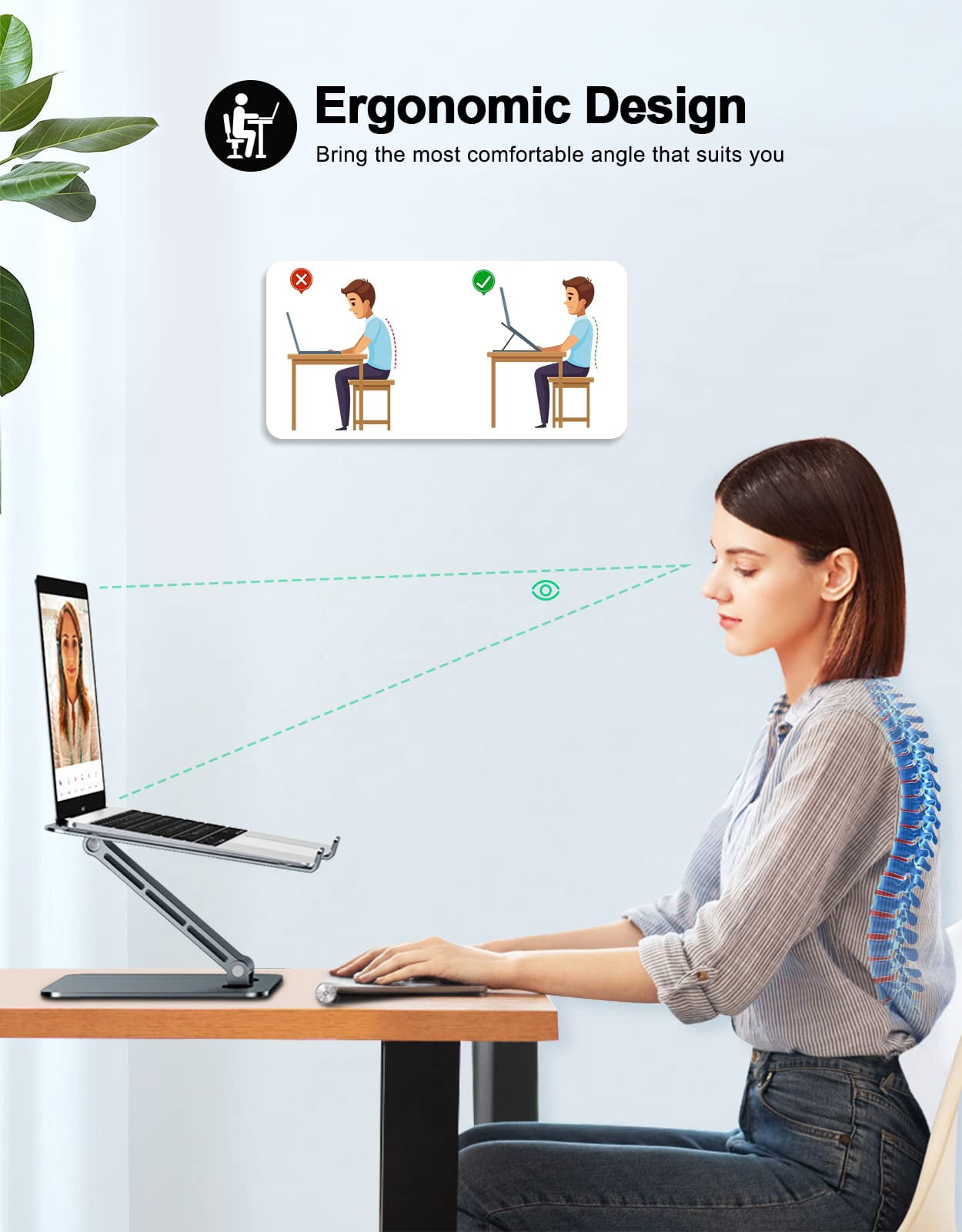 Foldable Laptop Stand  Height Adjustable Ergonomic Computer For Desk Aluminum Portable Riser Holder Notebook Mount Compatible With Macbook Pro Air Hp Dell 10-16"(gray)
