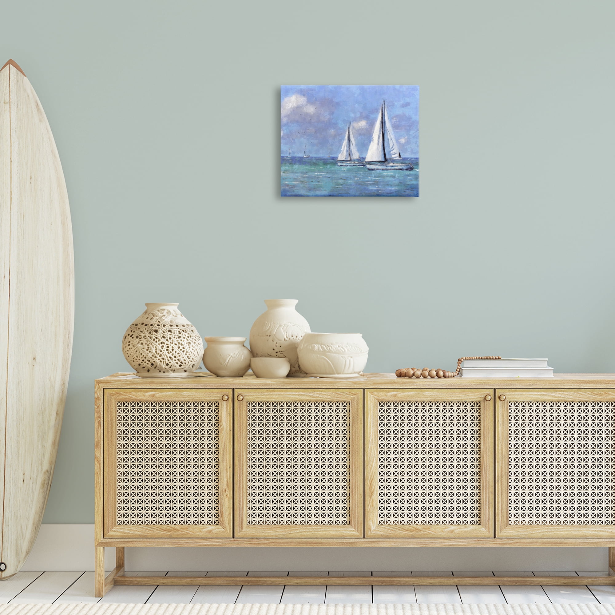 Stupell Industries Sailing Day Sailboats Landscape Painting Gallery Wrapped Canvas Art Print Wall Art, 20 x 16