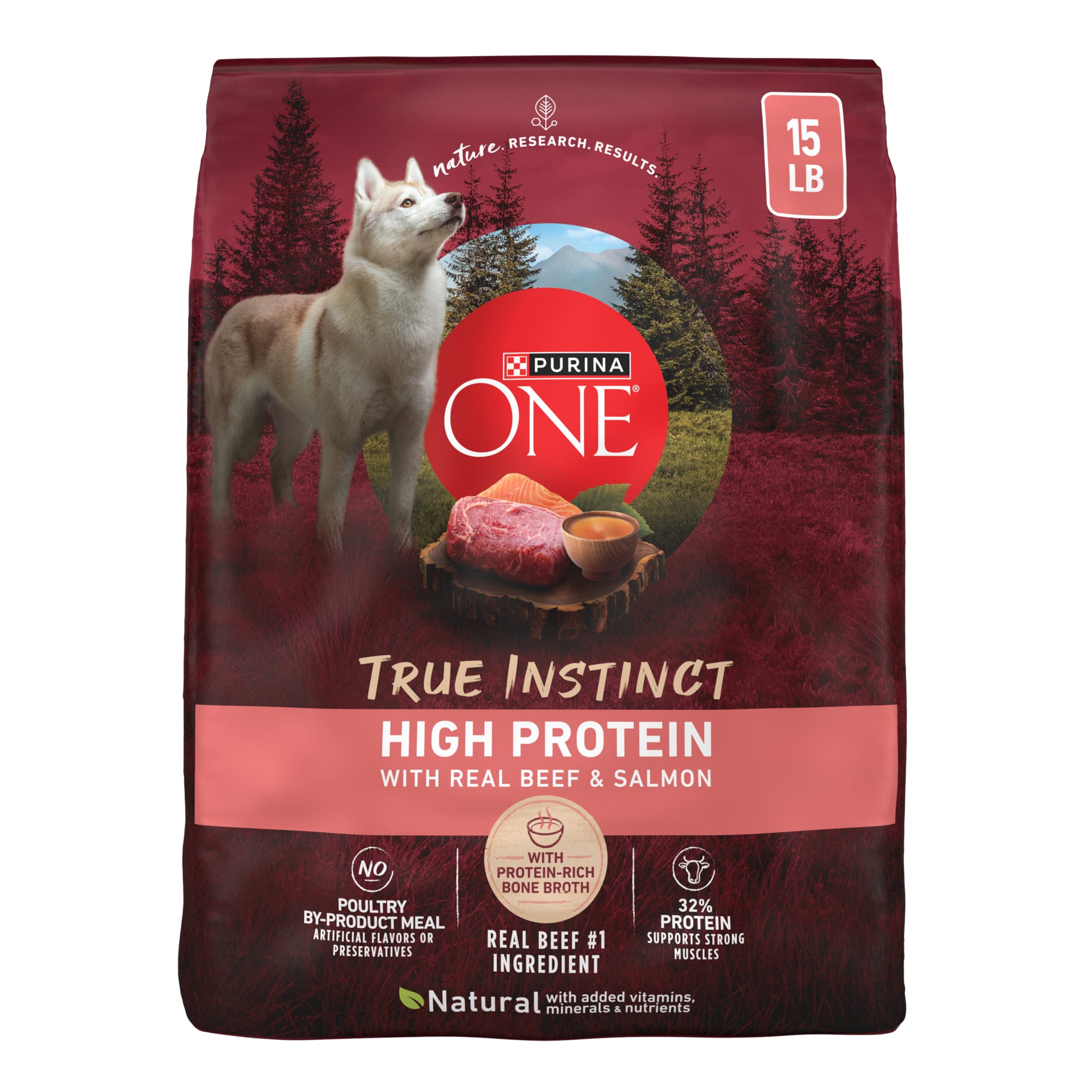 Purina ONE True Instinct High Protein Dry Dog Food with Real Beef & Salmon for Muscle Support, 15 lb Bag