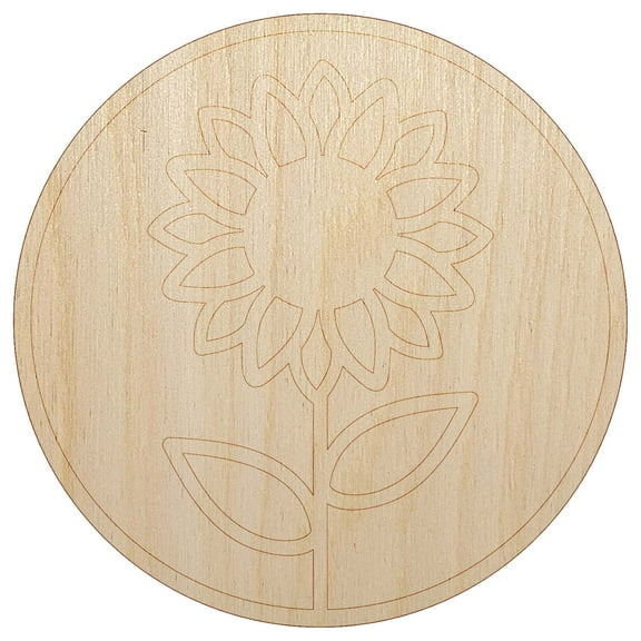 Sunflower in Circle Wood Shape Unfinished Piece Cutout Craft DIY Projects - 4.70 Inch Size - 1/8 Inch Thick