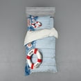 thumbnail image 2 of Ambesonne Ocean Bedding Set 4 Pcs, Fishing Net Wood Seashell, Queen, Dust Blue Red, 2 of 3