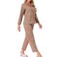 thumbnail image 4 of INSPIRE CHIC Womens Plaid Loungewear Long Sleeve with Pants Sleepwear Button Down Pajama Sets with Pockets L Brown, 4 of 6