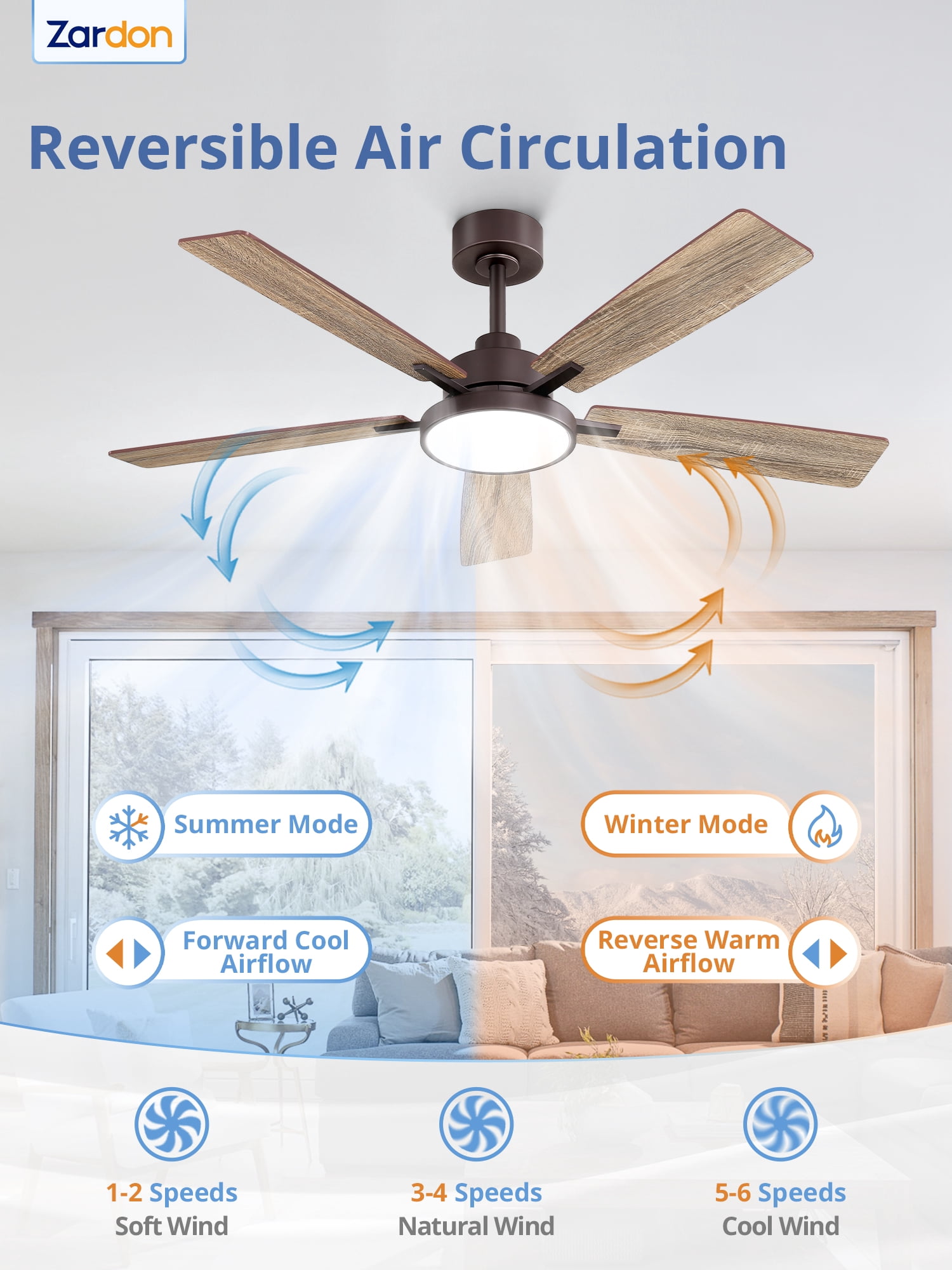 Zardon 52 inch Black Ceiling Fan with LED Light and Remote
