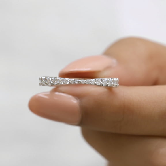 Jewelegant Unique 0.30 CT Round Brilliant Cut Tapered Wedding Band - Moissanite Diamond Half Eternity Wedding Band - Stackable Band, Matching Bridal Band