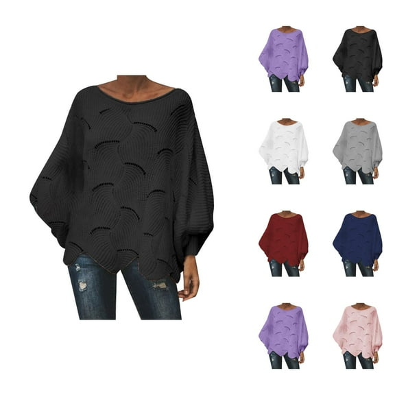 Sweaters for Women 2025 Oversized Hollow Out Crochet Irregular Hem Batwing Boat Neck Jumper Womens Pullover Sweaters