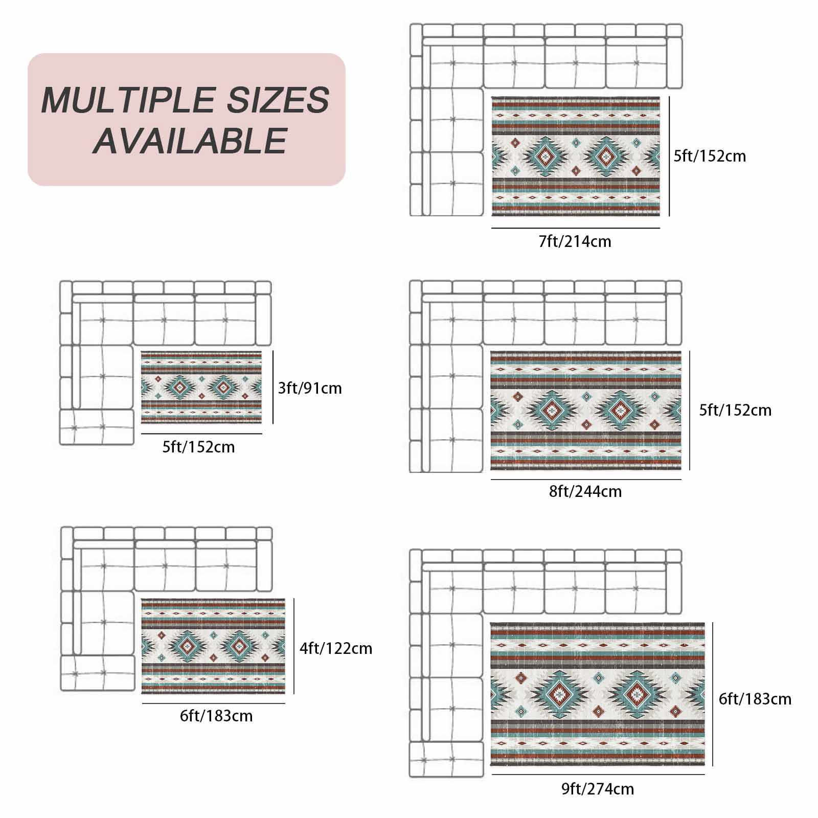 Turquoise Red Boho Outdoor Rug for Patio/Deck/Porch, Non-Slip Large Area Rug 3 x 5 Ft, Southwestern Ethnic Aztec Retro Geometric Indoor Outdoor Rugs Washable Area Rugs, Camping Rug Carpet Runner