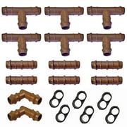 Habitech Irrigation Fittings Kit for 1/2" Tubing - 20 Piece Set - 6 Tees, 6 Couplings, 2 Elbows, 6 End Cap Plugs - Barbed Connectors For Rain Bird And Compatible Drip or Sprinkler