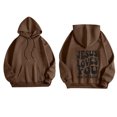 thumbnail image 2 of Women's Hoodies Crew Neck Long Sleeve Back Letter Graphic Print Casual Drawstring Sweatshirt with Pockets Loose Tops(Brown,XXL), 2 of 5