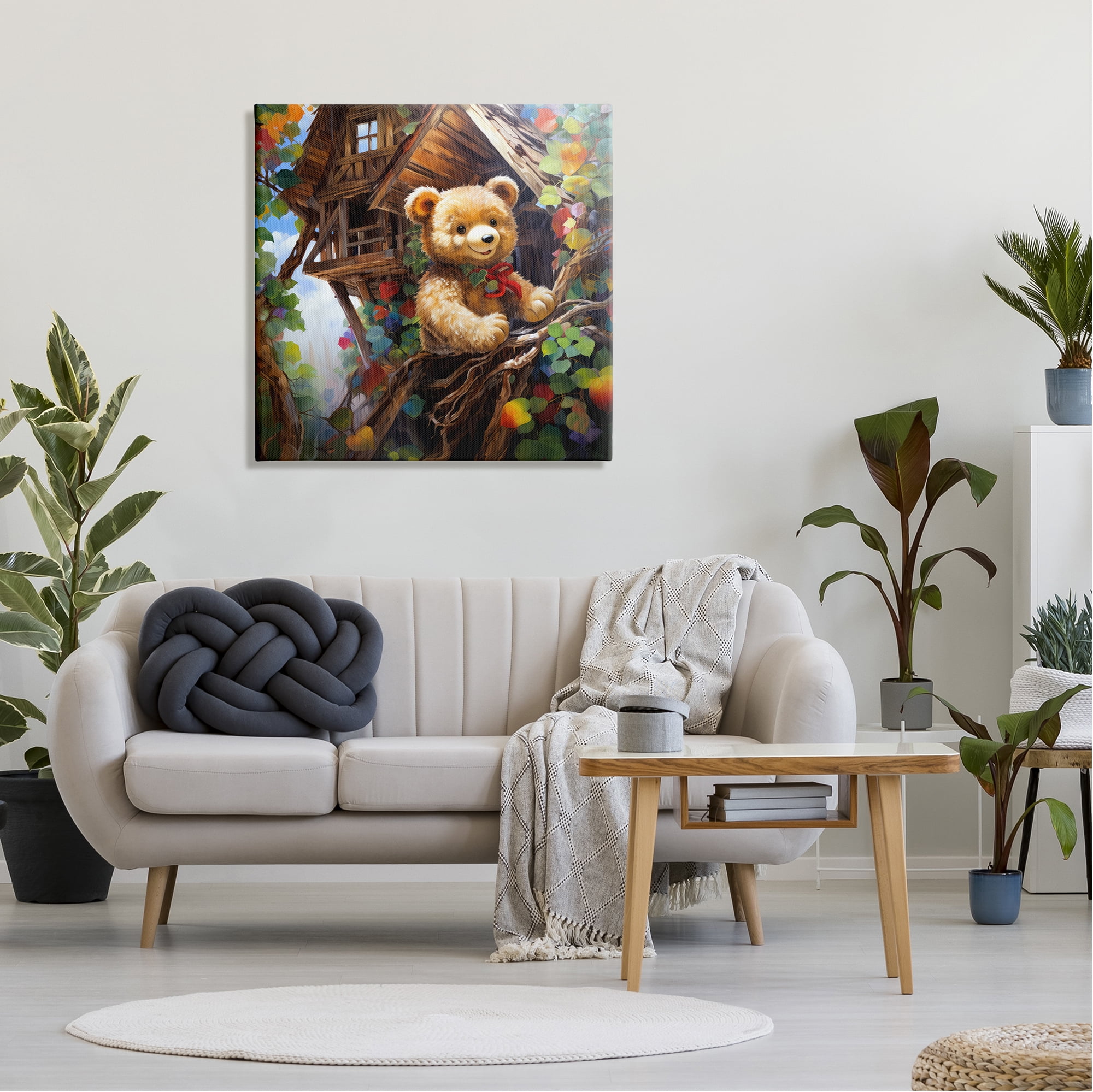 Stupell Industries Happy Bear in Tree House Animals & Insects Painting Gallery Wrapped Canvas Art Print Wall Art, 30 x 30