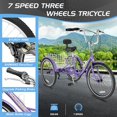 thumbnail image 2 of MOPHOTO 26 inch Adult Tricycles 3 Wheel 7 Speed Trikes with Big Basket for Shopping,Picnics Exercise Men's Women's Cruiser Bike(Purple), 2 of 6