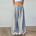 thumbnail image 2 of Lenpel Palazzo Pants for Women Lightweight Elastic High Waisted Drawstring Pleated Striped Wide Leg Pants Baggy Casual Trousers(Blue,XX-Large), 2 of 7