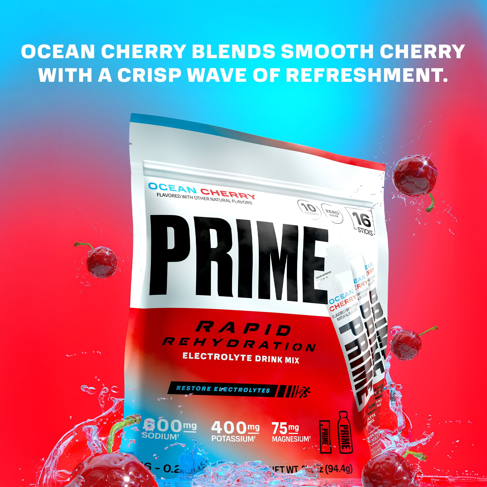 Prime Rapid Rehydration Sticks, Ocean Cherry, 16ct, Bag