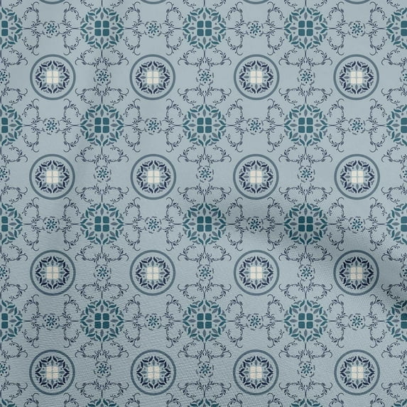 oneOone Polyester Spandex Grayish Blue Fabric Tiles Fabric For Sewing Printed Craft Fabric By The Yard 56 Inch Wide