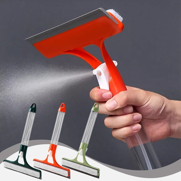 3-in-1 Water Spray Glass Scraper - Ergonomic Soft Rubber Squeegee for Efficient Cleaning of Shower Doors, Mirrors, Windows, and More - Includes One 12.6x7.9in Tool in Green, Orang