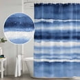 thumbnail image 4 of Blue Stripes Shower Curtain Set - Standard 72" x 72" Washable Bathtub Curtain with 12 Hooks, Watercolor Retro Ombre Abstract Tie Dye Art Waterproof Fabric Stall Shower Curtains for Bathroom Décor, 4 of 6