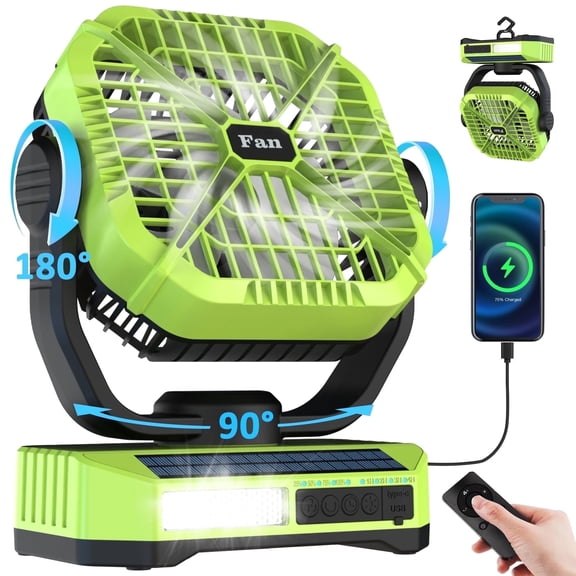 Camping Fan with LED Lantern, 10000mAh Rechargeable Tent Fan, 4-Speed Quiet Oscillating Fan with Remote & Hook, Portable Outdoor Fan for Camping Travel