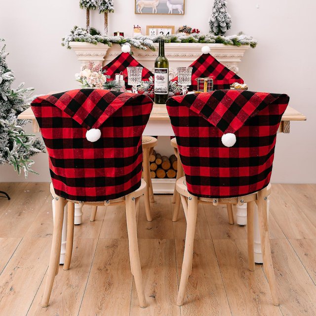 Fundas navideñas para sillas de comedor, 4 Uds./6 uds. Fundas traseras para sillas navideñas sombrero de Papá Noel para silla
