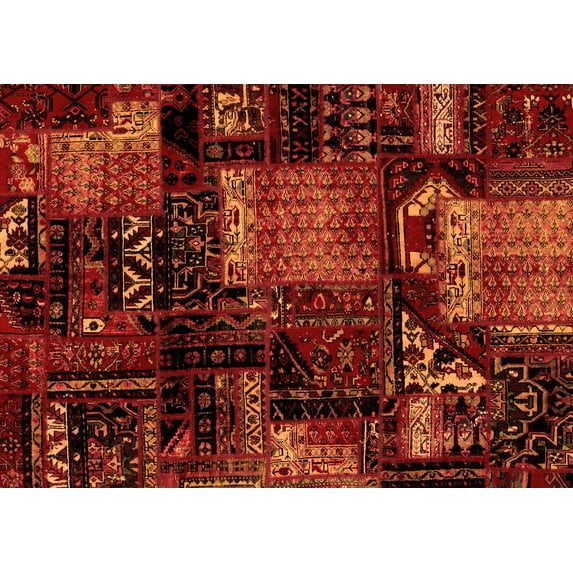 Ahgly Company Indoor Rectangle Patchwork Orange Transitional Area Rugs, 7' x 10'