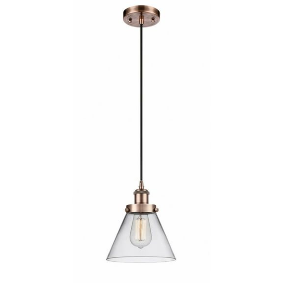 916-1P-AC-G42-Innovations Lighting-Cone - 1 Light Cord Hung Mini Pendant In Industrial Style-10 Inches Tall and 8 Inches Wide-Antique Copper