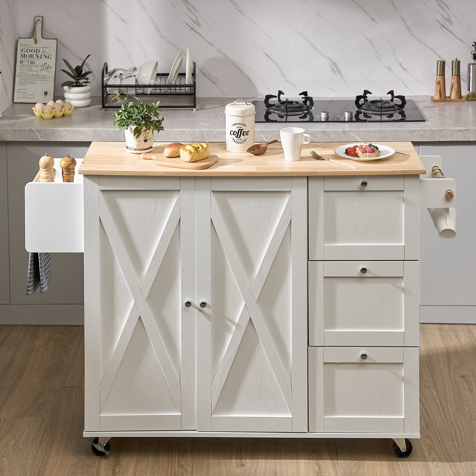 VEVOR 45.3" Kitchen Island Cart Rolling Storage Cabinet Cart with Drawer & Rack