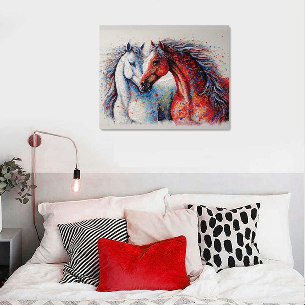 JEUXUS Animal Wall Art Canvas Prints Colorful Abstract Running Horse Paintings Modern HD Printed Oil Paintings Artwork Wall Decor for Living Room Office Home Decorations 20x16in