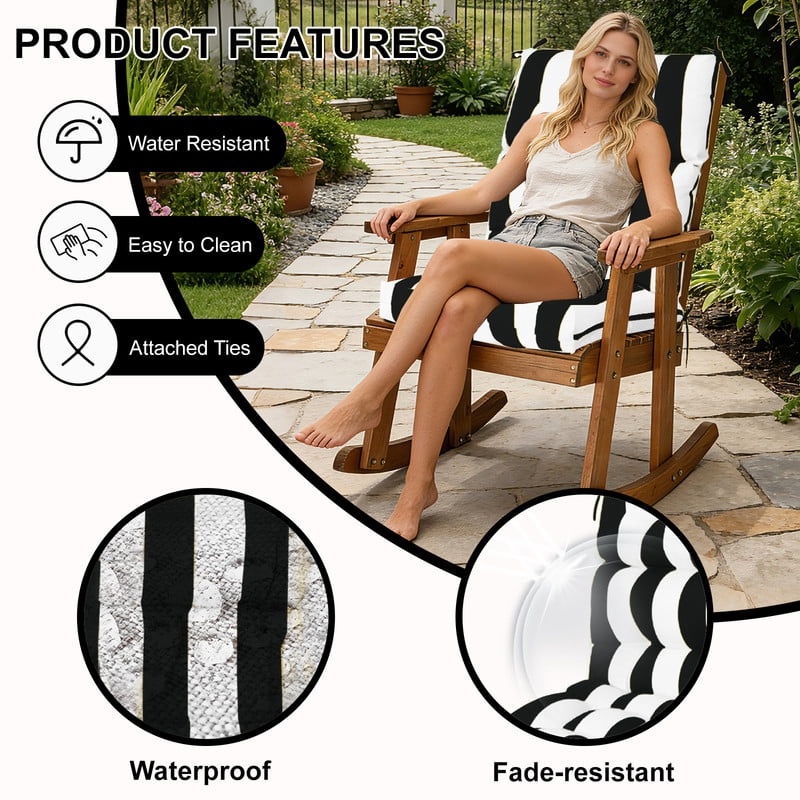 2pcs Rocking Chair Cushions Outdoor High Back Patio Cushion with Ties, Waterproo Seat and Back Replacement Cushion set