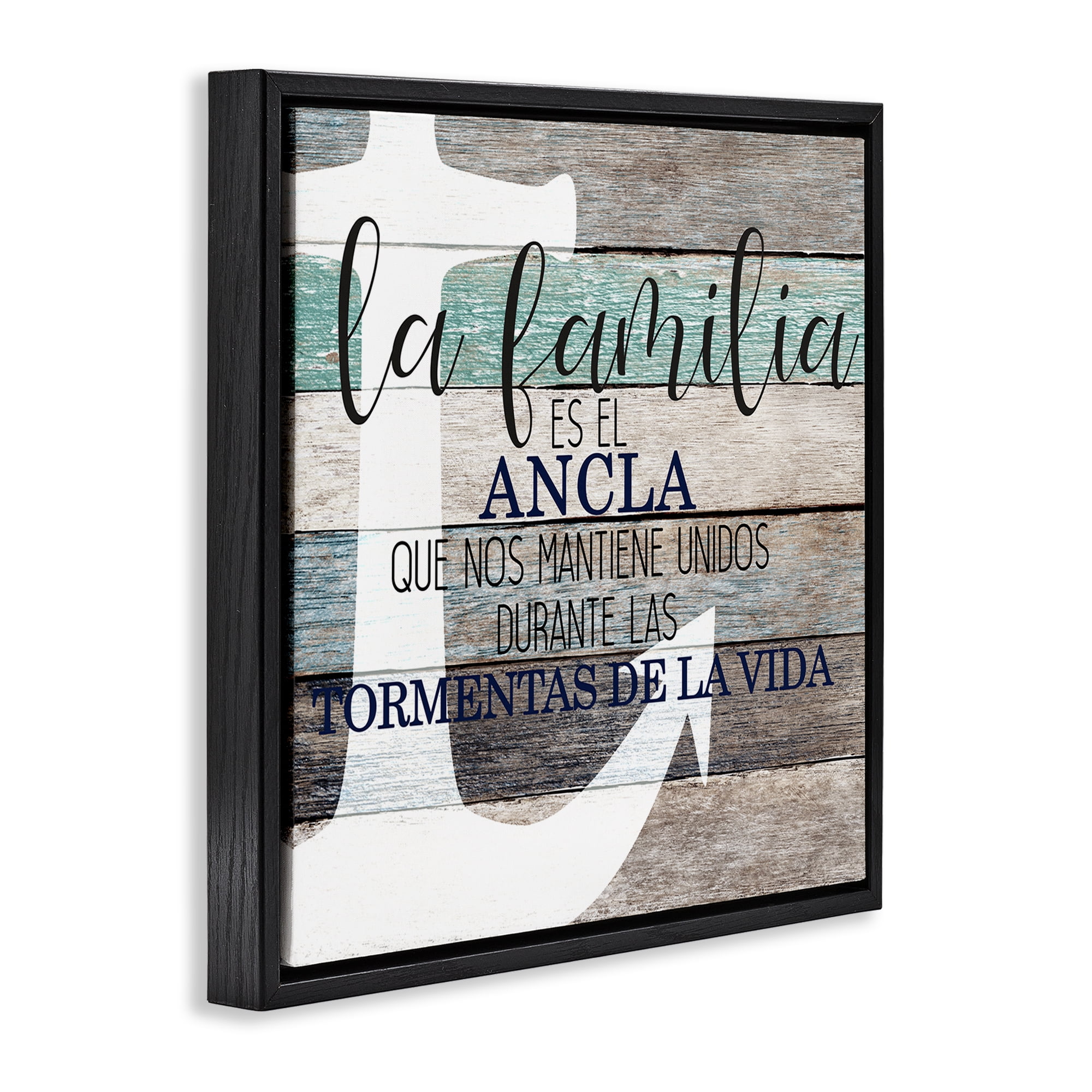 Stupell Industries Familia Nuestro Ancla Inspirational Quotes & Sayings Painting Black Floater Framed Art Print Wall Art, 25 x 25