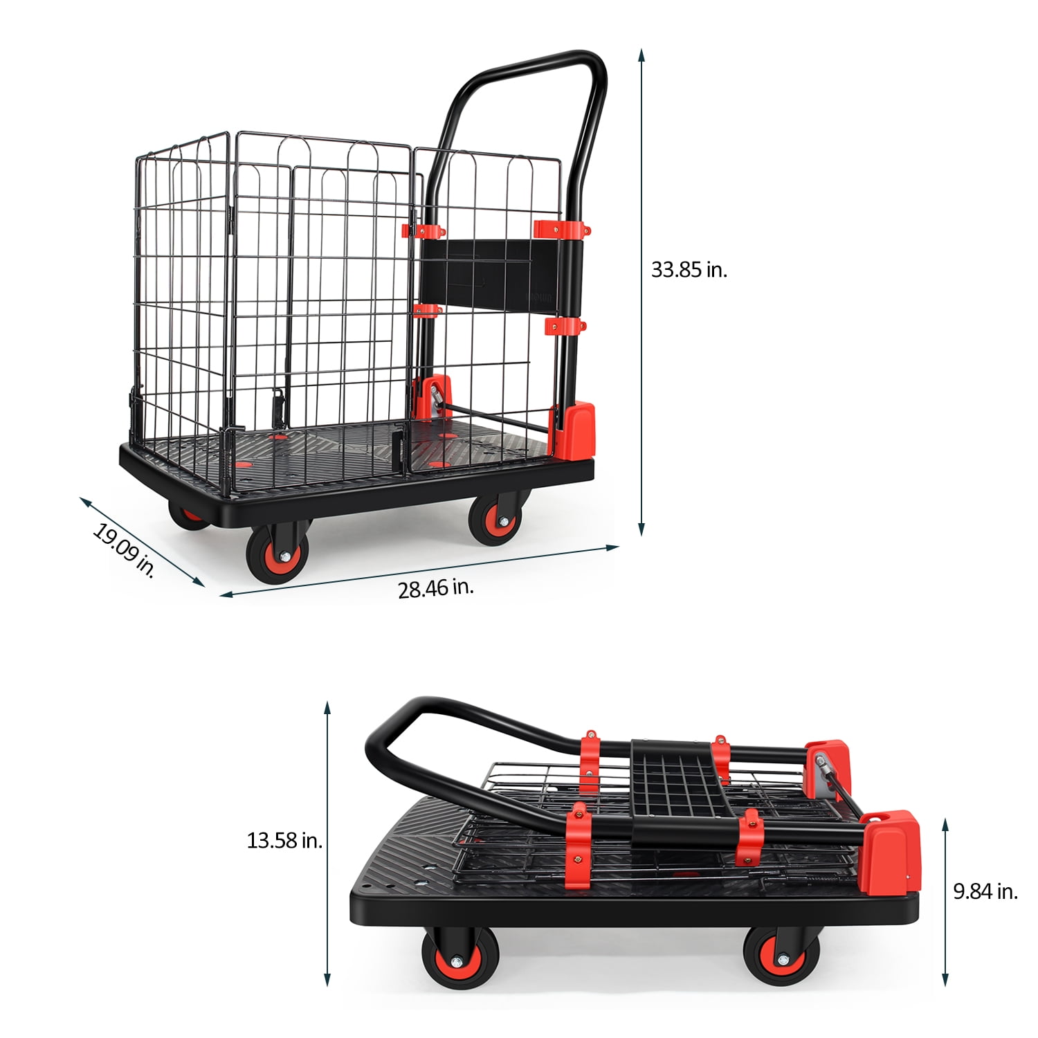 Hand Truck, 330 lbs, Foldable, Basket Cage, Push Handle, Suitable for Moving, Transporting Goods