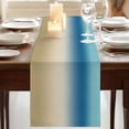 thumbnail image 3 of Blue Beige Ombre Burlap Cotton Table Runner 13x70 Inches Long, Modern Gradient Abstract Art Farmhouse Table Runners, Outdoor Dining Tablecloths Decor for Baby Shower/Party/Wedding, 3 of 8