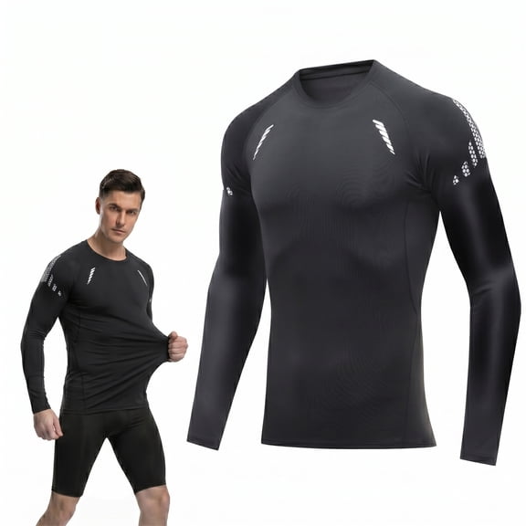 Hogleaql Men's Long Sleeve Quick Dry Baselayer Skins Performance Fit Compression Sports Athletic Shirts Tops Beige M