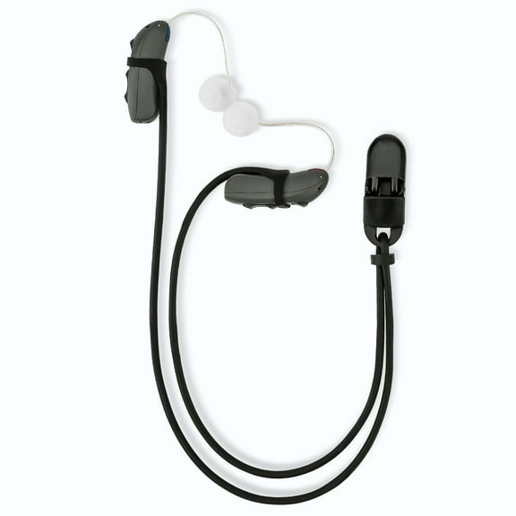 Vivtone Hearing Aid Clips and Anti-Lost Lanyard, BTE Hearing Devices Protector for Adults and Seniors, Elastic and Fashionable, Black
