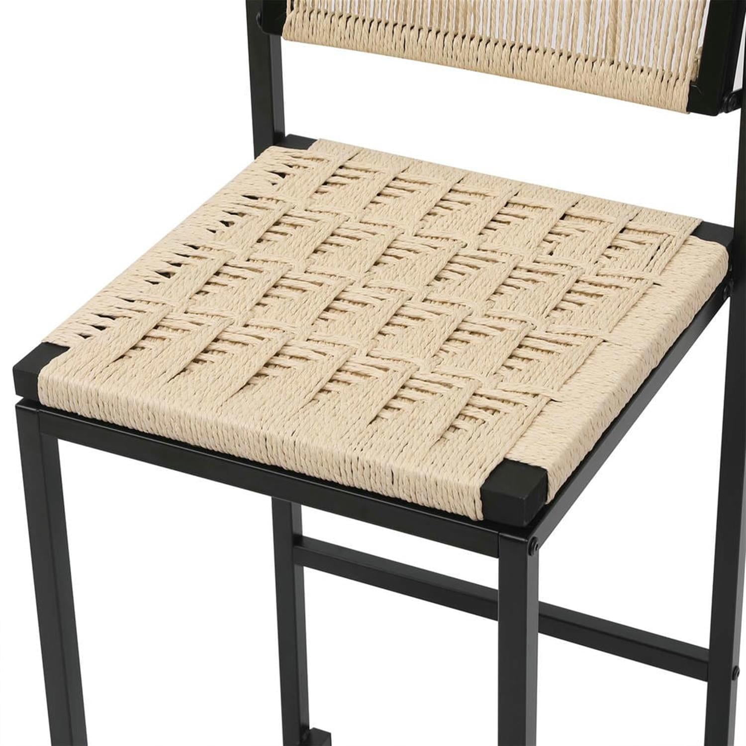 Demi Bonn 34" Counter Height Bar Stools Set of 2, Paper Rope Weave Barstools with Back, Armless Kitchen Island Countertop Chairs for Dining Room, White