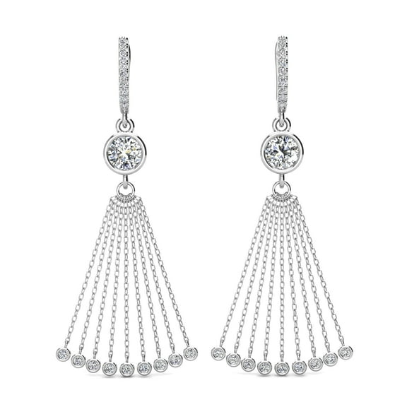 Cate & Chloe Jackie 18k White Gold Plated Drop Tassel Earrings with Simulated Diamonds for Women