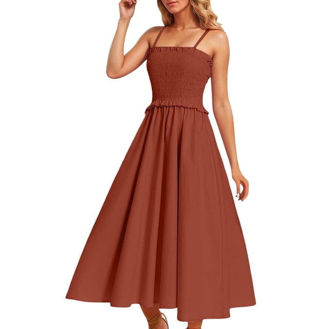 Jupe Longue à Bretelles Style Français pour Femmes, Taille Amincissante, Robe Fluide pour Plage Vacances, S-TTG
