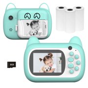Angle View: CACAGOO A7 Kids Camera 1080P Digital Instant Camera Photo Printer with 24Mp Dual Cameras 2.4 inch Display Screen 3 Rolls of Print Paper 8G TF Card for Children