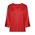 thumbnail image 6 of 3/4 Length Sleeve Womens Tops Spring Summer Relaxed Fit Satin V Neck Plain T Shirts Dressy Casual Work Shirt Blouse, 6 of 8