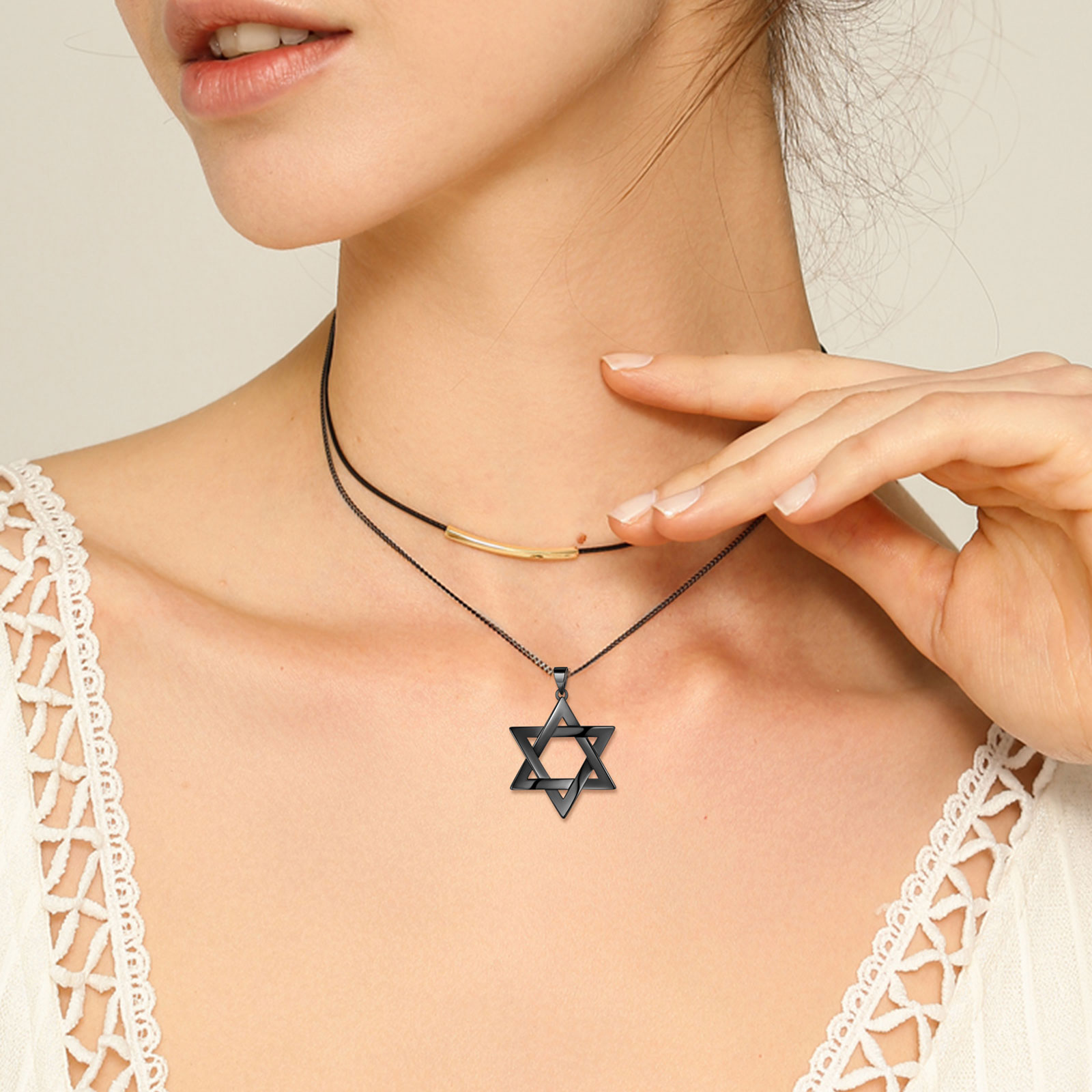 Jewmon Jewish Star Necklace for Women Men Black Gold Over 925 Silver Magen David Star Necklace Protection Jewelry