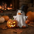 thumbnail image 4 of Vintage Patchwork Ghost Halloween Decorations Ghost Figurine With Light Up Pumpkin Witch Or Treat Resin Statue Spooky Cute Halloween Tabletop Decor For Home Mantel Party, 4 of 6