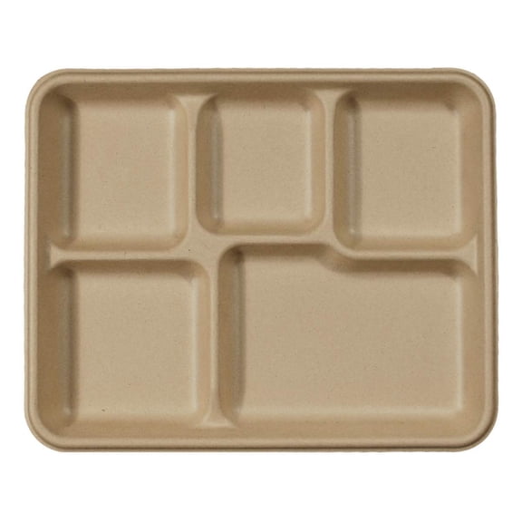 World Centric Fiber Trays, School Tray, 5-Compartments, 8.5 x 10.5 x 1, Natural, Paper, 400/Carton
