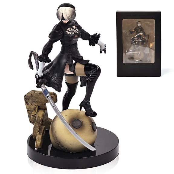 2B Figure Character Action Figure Collectible, Inspired by Nier Automata Game, Detailed Warrior Statue with Sword & Base for Fans and Collectors